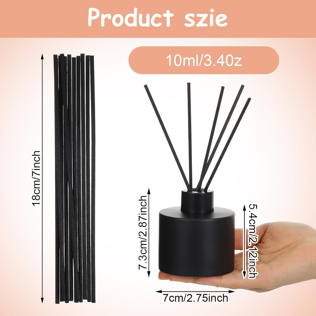 Glass Diffuser Bottles,100ml/3.38 oz Essential Oil Jar,Empty Perfume Container with Black Aromatherapy Sticks - Set of 8