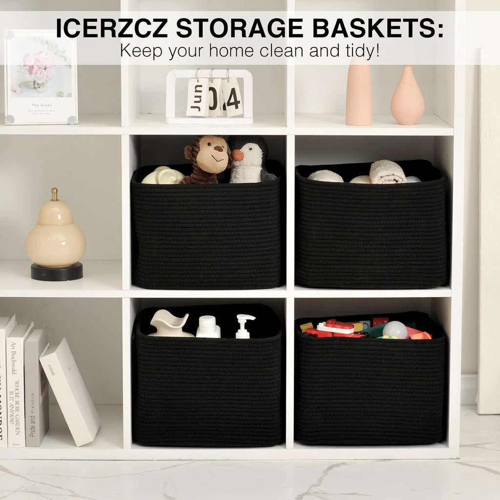 Storage Baskets for Organizing & Shelves, Woven Cotton Rope Organization Bins for Dog Toys, Clothes, Books, Nursery
