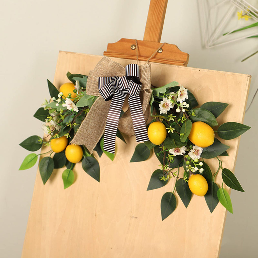 Flower Swag Artificial Lemon Swag 22In Spring/Summer Wreath Fruit Wreath Garland with Ribbon Daisy and Eucalyptus
