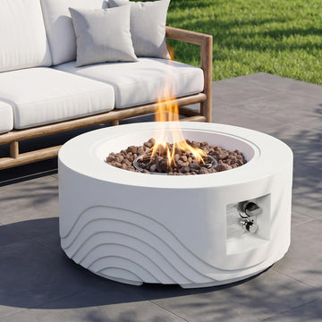 28 Inch White Concrete Outdoor Propane 50, 000 BTU Fire Pit Table
