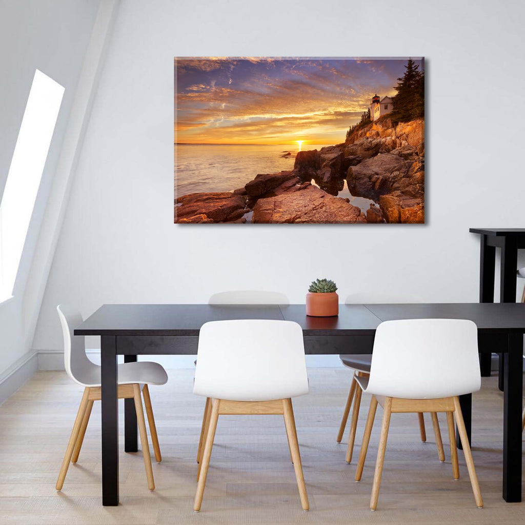 Bass Harbor Lighthouse Wall Art Sunset Acadia National Park Wall Decor Ocean Landscape Canvas Prints Pictures Coastal