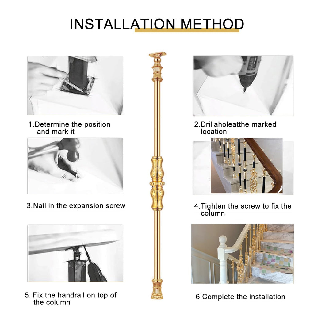 Steel Stair Baluster Posts, 180° Adjustable Metal Railing Stair Post, 35.4" Height Railing Spindles for Deck, Balcony