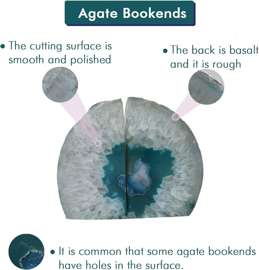 Agate Geode Bookends Silver Electroplated Small Bookends for Shelves, Non-Skid Bookend, Book Stopper for