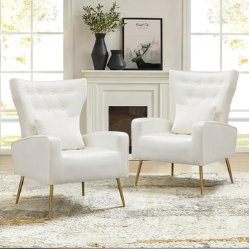 Velvet Accent Chairs Set of 2, Mid-Century Arm Chair with High Wingback & Button-Tufted, Living Room Bedroom