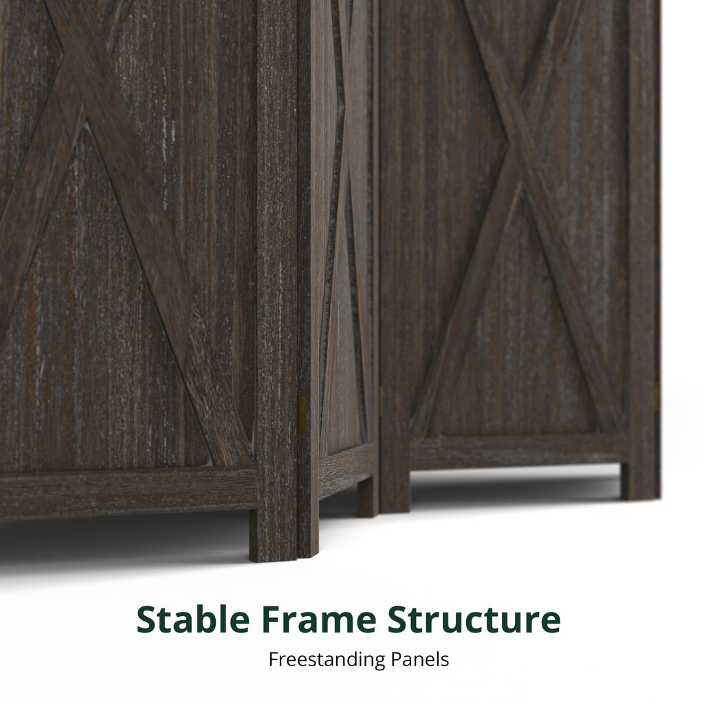 6 Panel Folding Room Divider, Solid Wood Privacy Screen, Freestanding Partition Wall, Temporary Wall