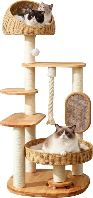 50 in Wooden Cat Tree for Indoor Cat, Large Cat Tower