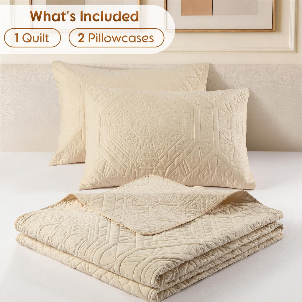 100% Cotton Paisley Quilt Set King Size, Cozy Lightweight