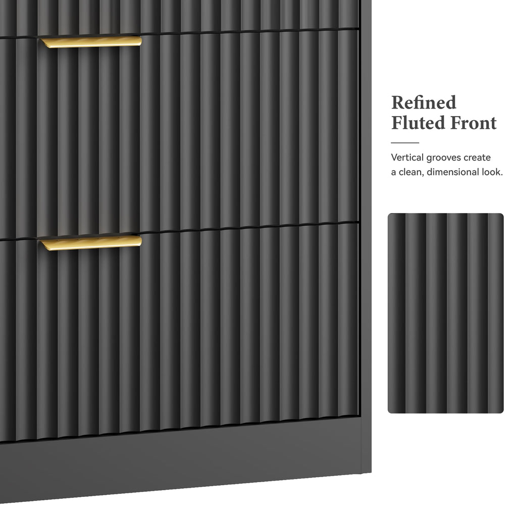 9 Drawer Dresser, 63" Wide Fluted Wood Dresser, Black