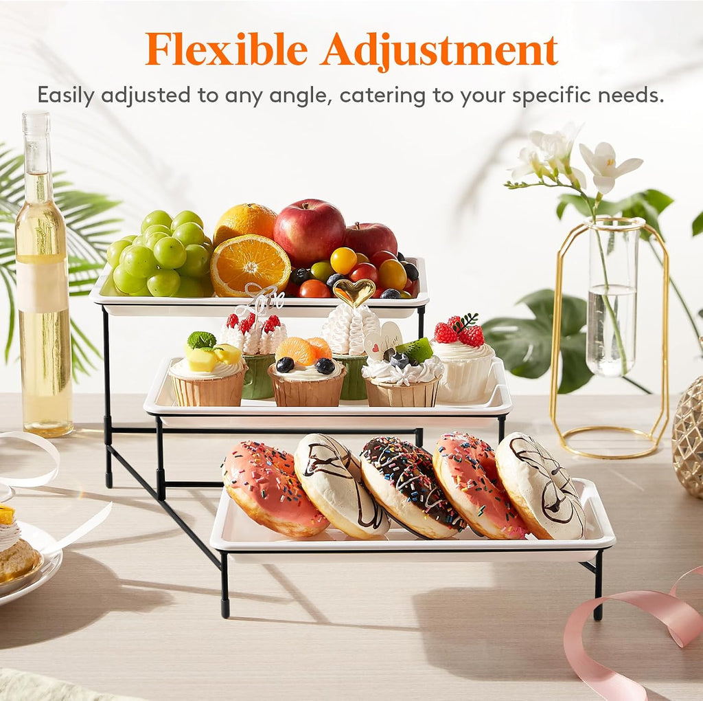 Tier Serving Tray for Party, Plastic Tiered Food Serving Platters - Set of 3