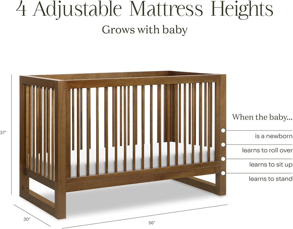 Nantucket 3-in-1 Convertible Baby Crib, Natural Walnut | GREENGUARD Gold Certified, Converts to Toddler Bed & Daybed