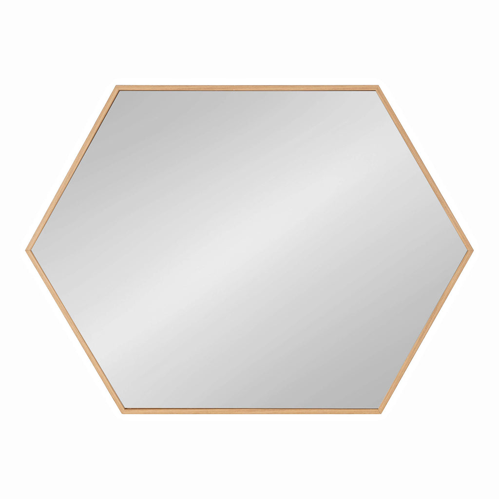 Rhodes Modern Hexagon Wall Mirror, 22 x 31, Natural Teak, Chic Geometric Mirror for Wall