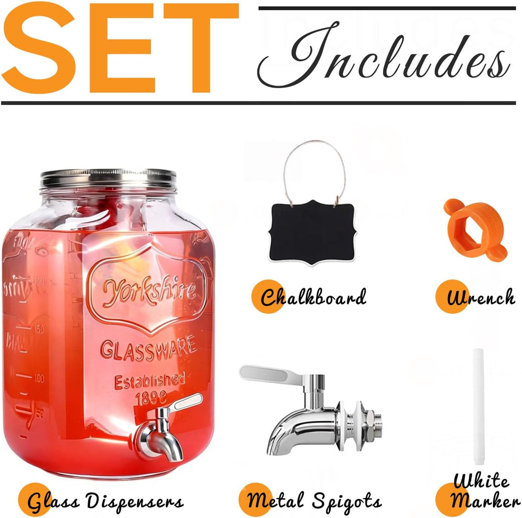 2 Gallon Glass Drink Dispenser For Parties,Beverage Dispenser,Lemonade Dispenser with 304 Stainless Steel Spigot