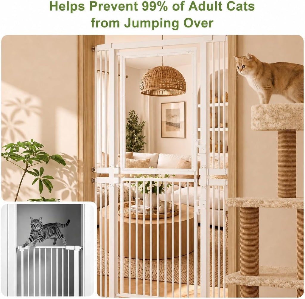 73.6" Extra Tall Cat Gate, Full Clear Acrylic, 29.5-40.6" W, White