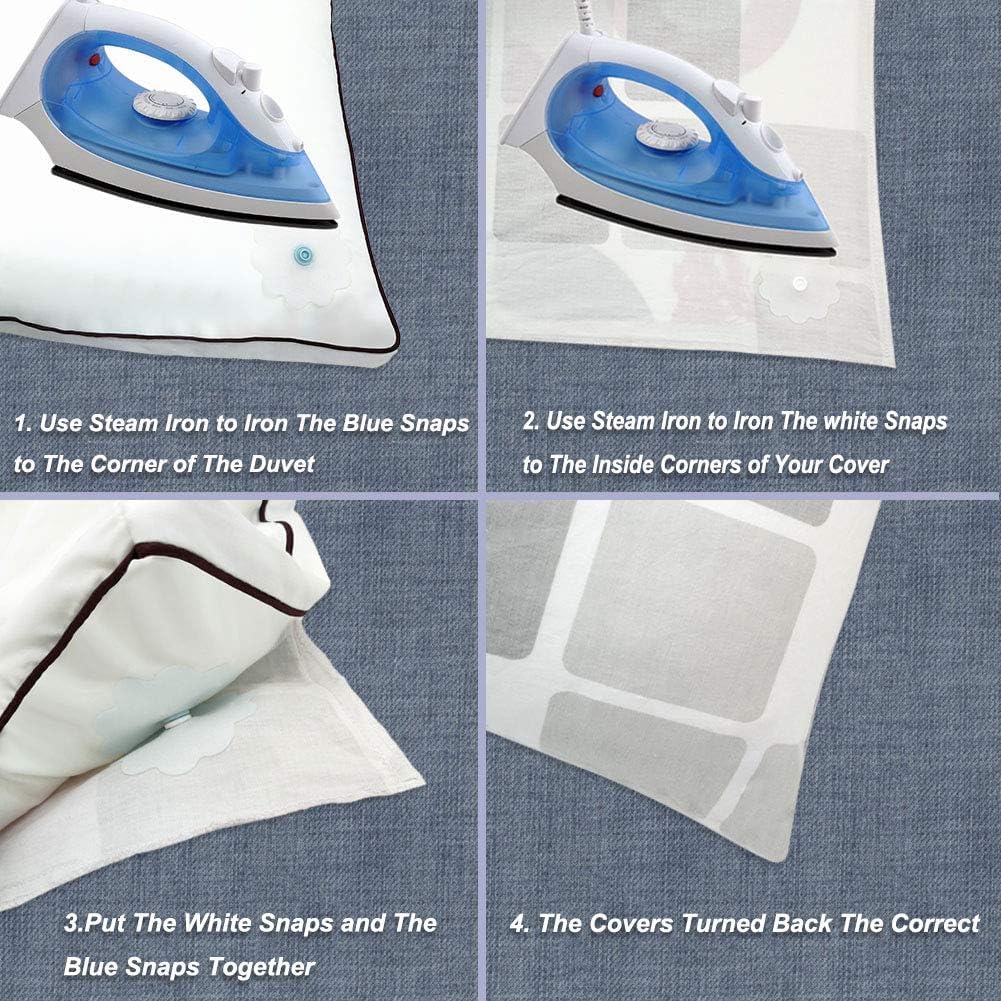 Duvet Snaps, Iron-On, Flower Shaped (16 Pcs / 8 Sets), White