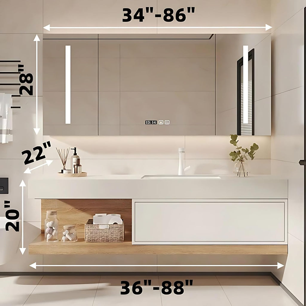 Bathroom Vanity with Sink - Modern Bathroom Sink Cabinet and LED Intelligent defog Mirror Cabinet Set