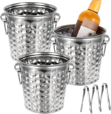 Ice Buckets with Handles and Tongs, 3L Metal Beverage Tubs for Ice and Drinks, Wine and Champagne Chiller - Set of 3