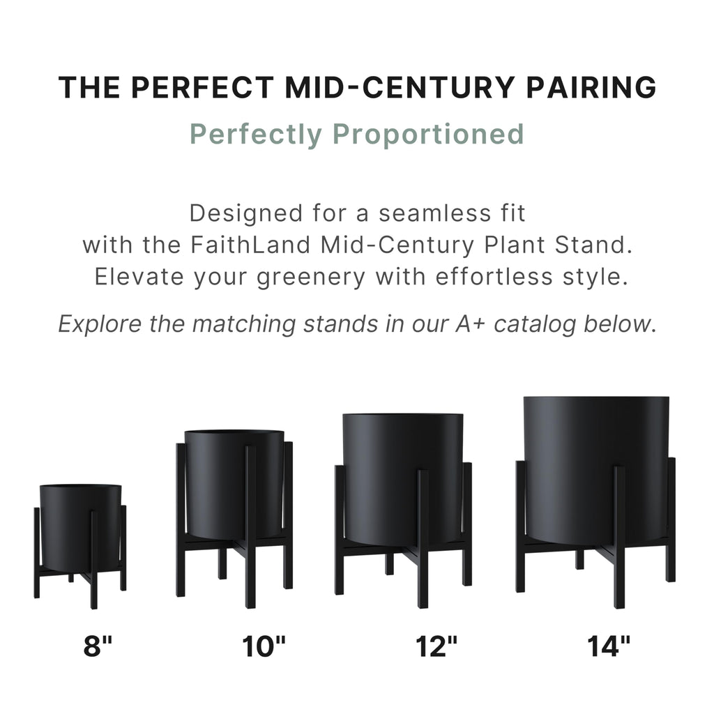 12 Inch Fiberstone Planter - Lightweight Modern Cylinder Plant Pot with Drainage Hole & Plug, Indoor Outdoor Use