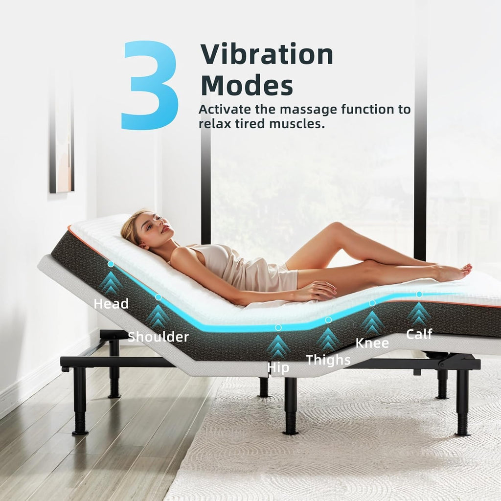 Queen Adjustable Bed Base Frame, Massage & Wireless Remote, Dual USB Ports,Ergonomic Upholstered Bed Frame, Lift