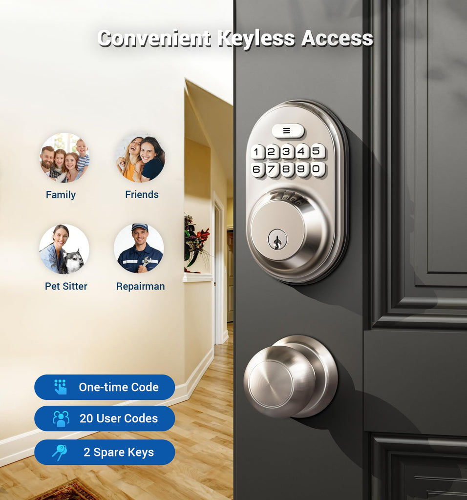 RZ-A Electronic Keypad Deadbolt Door Lock, Satin Nickel