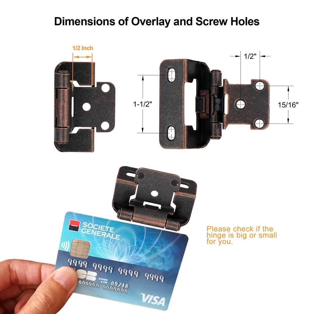Oil Rubbed Bronze Kitchen Cabinet Hinges, 1/2" Overlay, 4 Pack