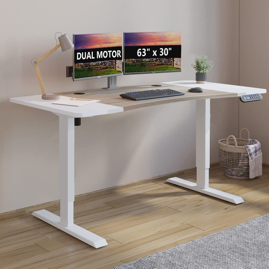 Dual Motor Electric Standing Desk, 63 x 30 Inch Height Adjustable Sit Stand Table with Splice Board, Stand up Home