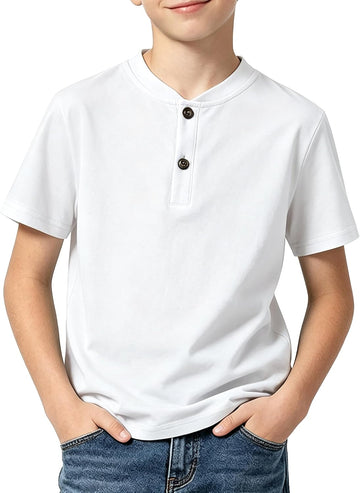 Boy Henley Short Sleeve Shirt Children Casual Solid Color Button Shirt