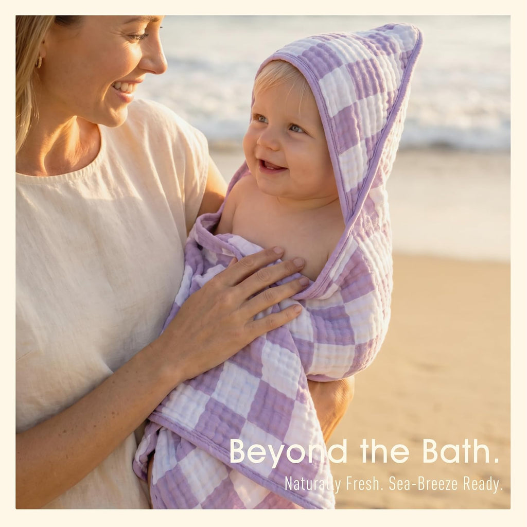 Muslin Baby Beach Bath Towel Hooded Organic Cotton Blend (Purple)