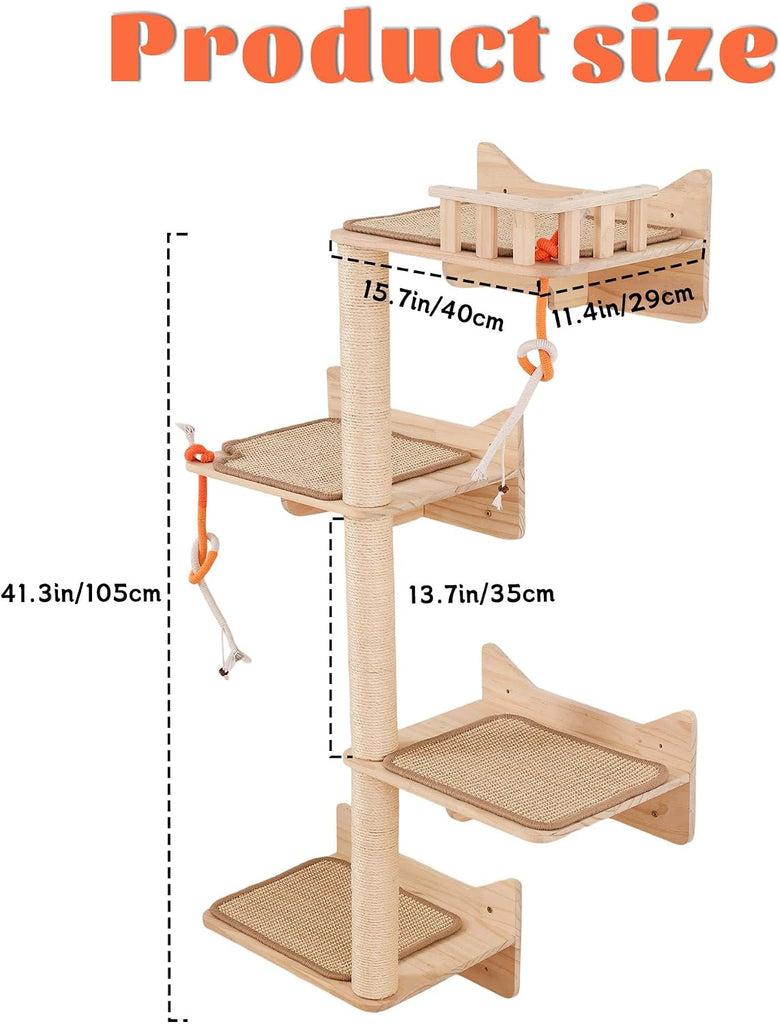 Wall Mounted Cat Tree, Cat Wall Shelves with Sisal Mats