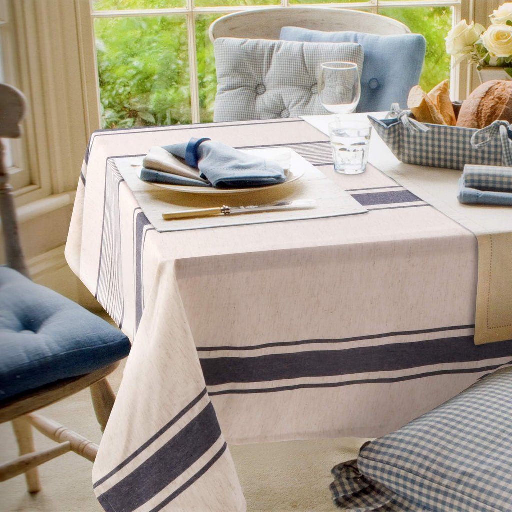 French Stripe Tablecloth Cotton Linen Fabric Dust-Proof Farmhouse Table Cover Dining Party Brunches
