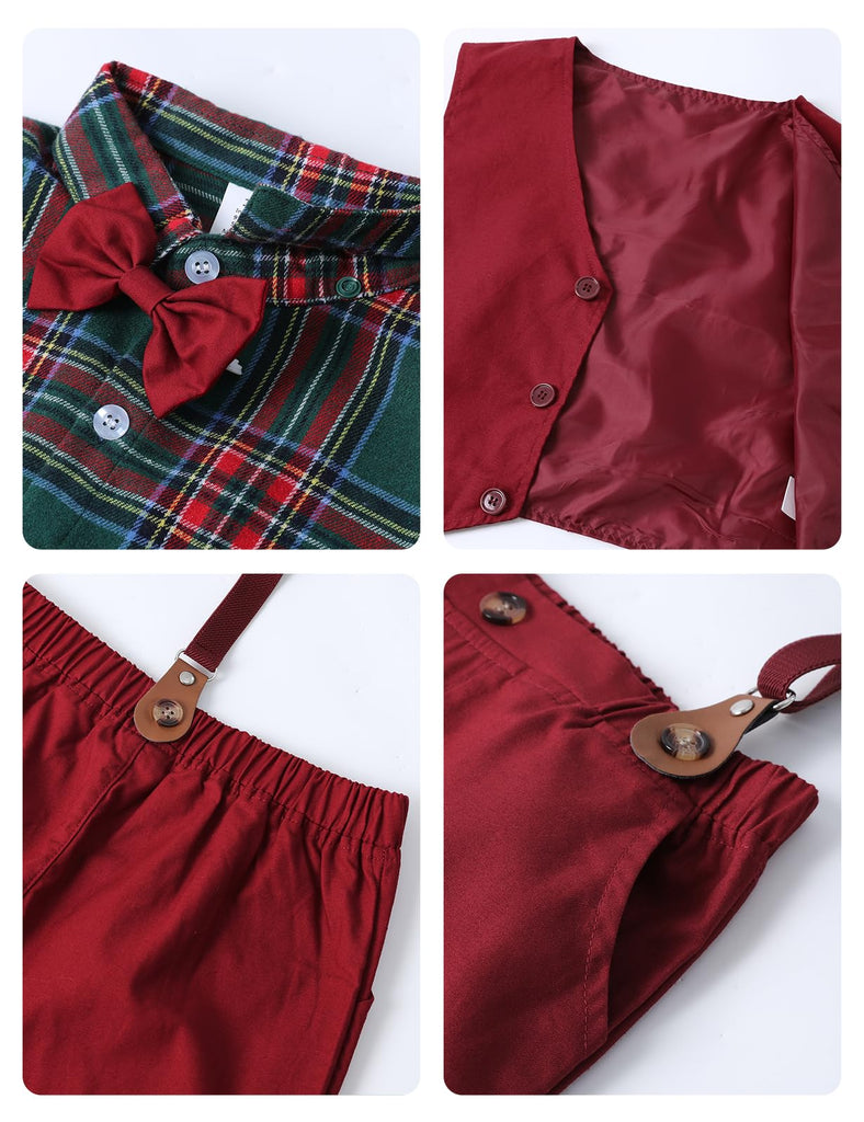 Christmas Outfit Boy Baby Dress Suit Green Plaid and Red