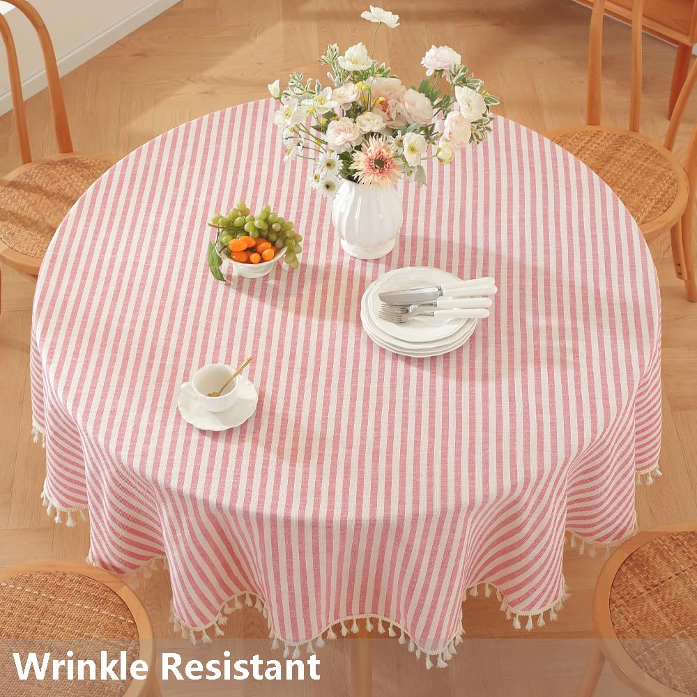 70 Inch Round Tablecloth Red and White Striped Outdoor Table Cover