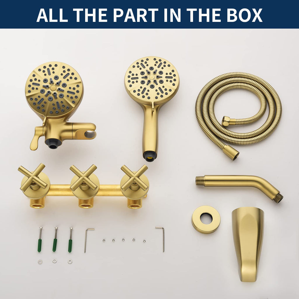 3 Handle Shower Faucet Set with Tub Spout Bathtub Shower Faucet Combo Set Shower System Complete Tub and Shower Trim