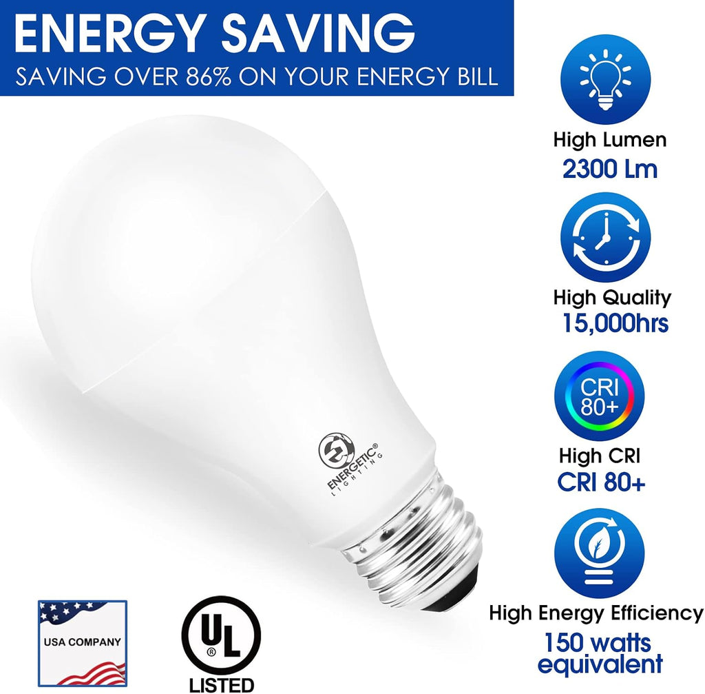 150 Watt LED Light Bulb, Super Bright A21 Daylight 5000K, Non-Dimmable, 2300lm, High Lumen Light Bulbs, UL Listed