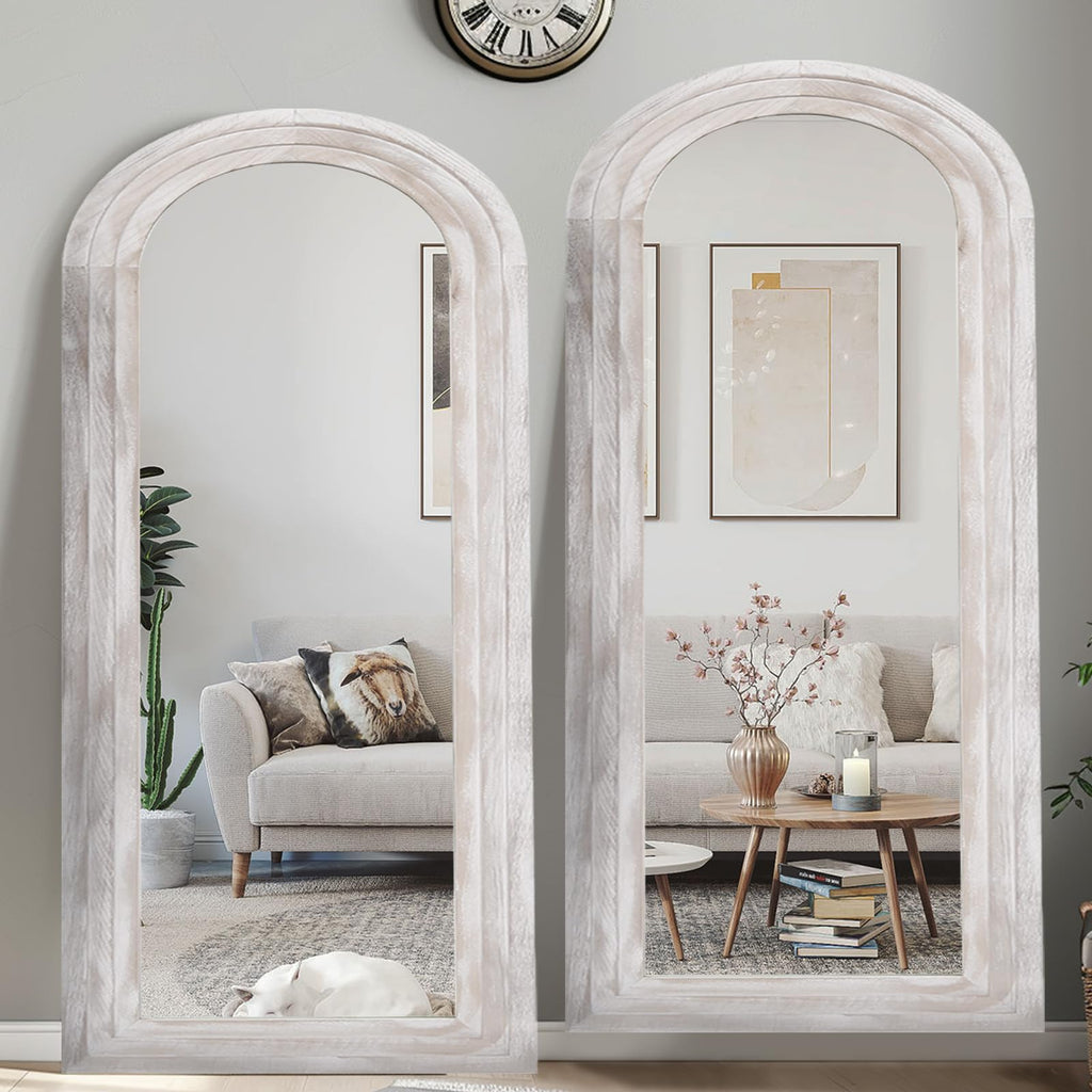 Arched Full Length Mirror with Solid Wood Frame