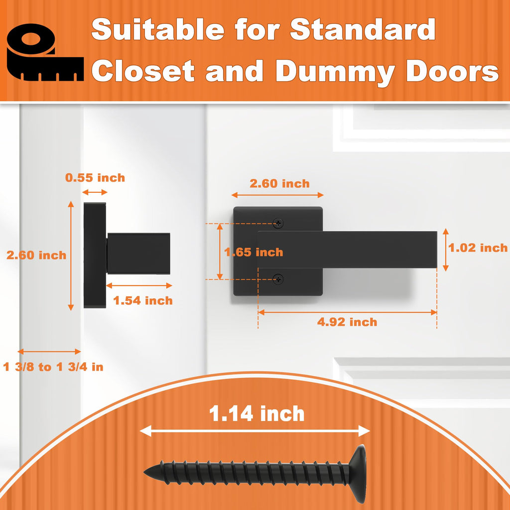 Dummy Door Handles Interior Closet Black Pack of 2 Without Latch