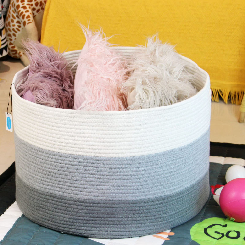 XXXLarge Cotton Rope Basket - Woven Storage Basket with Handle for Blankets, Towels and Pillows Laundry Hamper