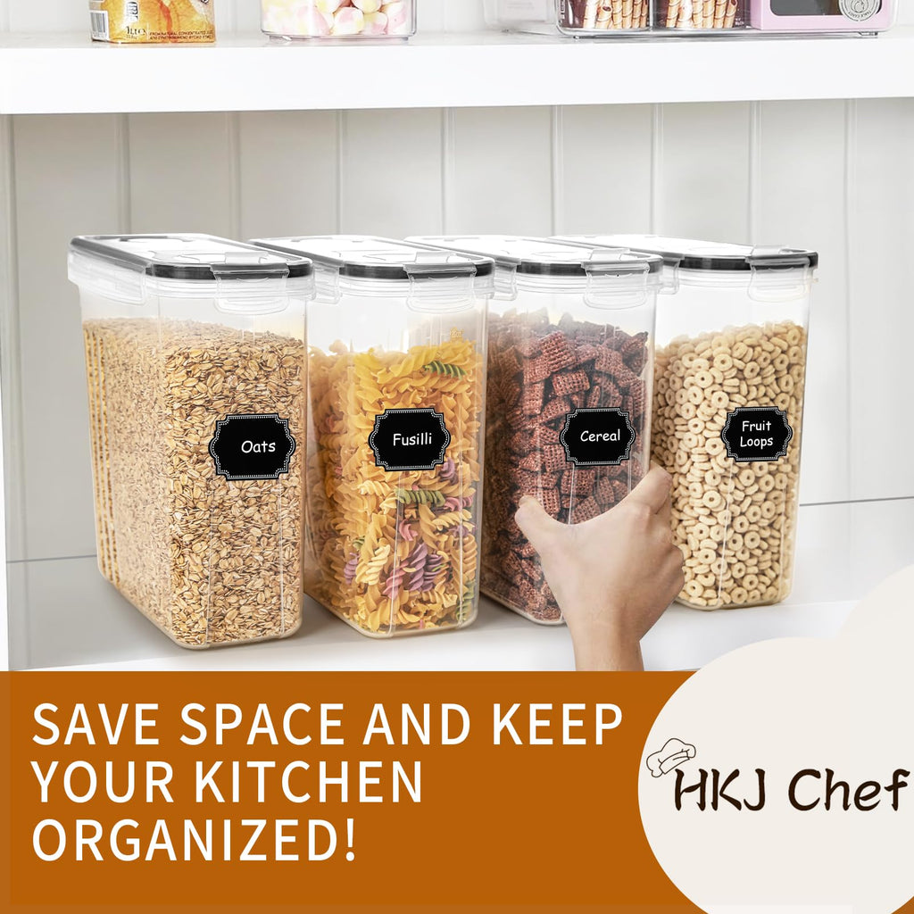 Cereal Containers Storage Set (4L / 135.2oz), 4PCS Airtight Food Storage Containers with Lids, Cereal Dispensers