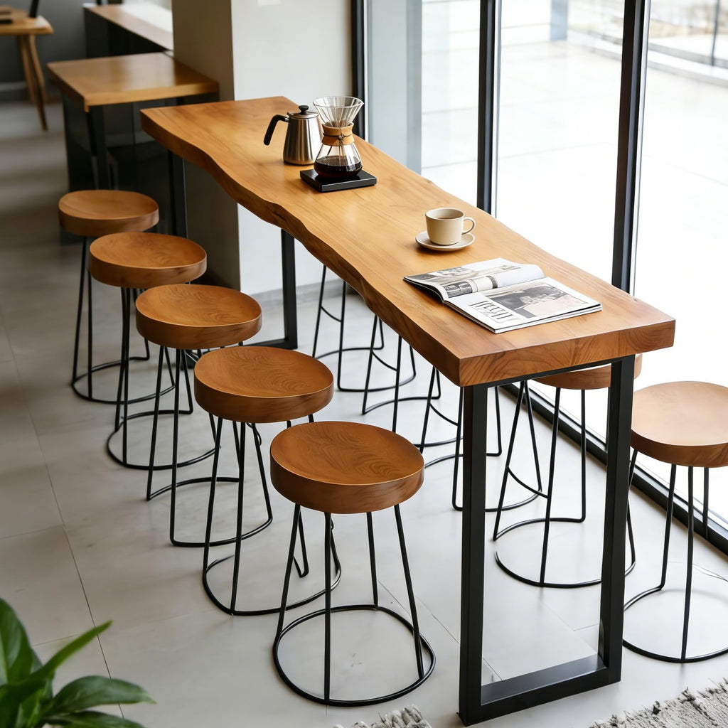 55.1in Bar Table, Solid Wood Narrow Counter Height Table, Industrial Kitchen Dining Table, for Coffee Shop, Living