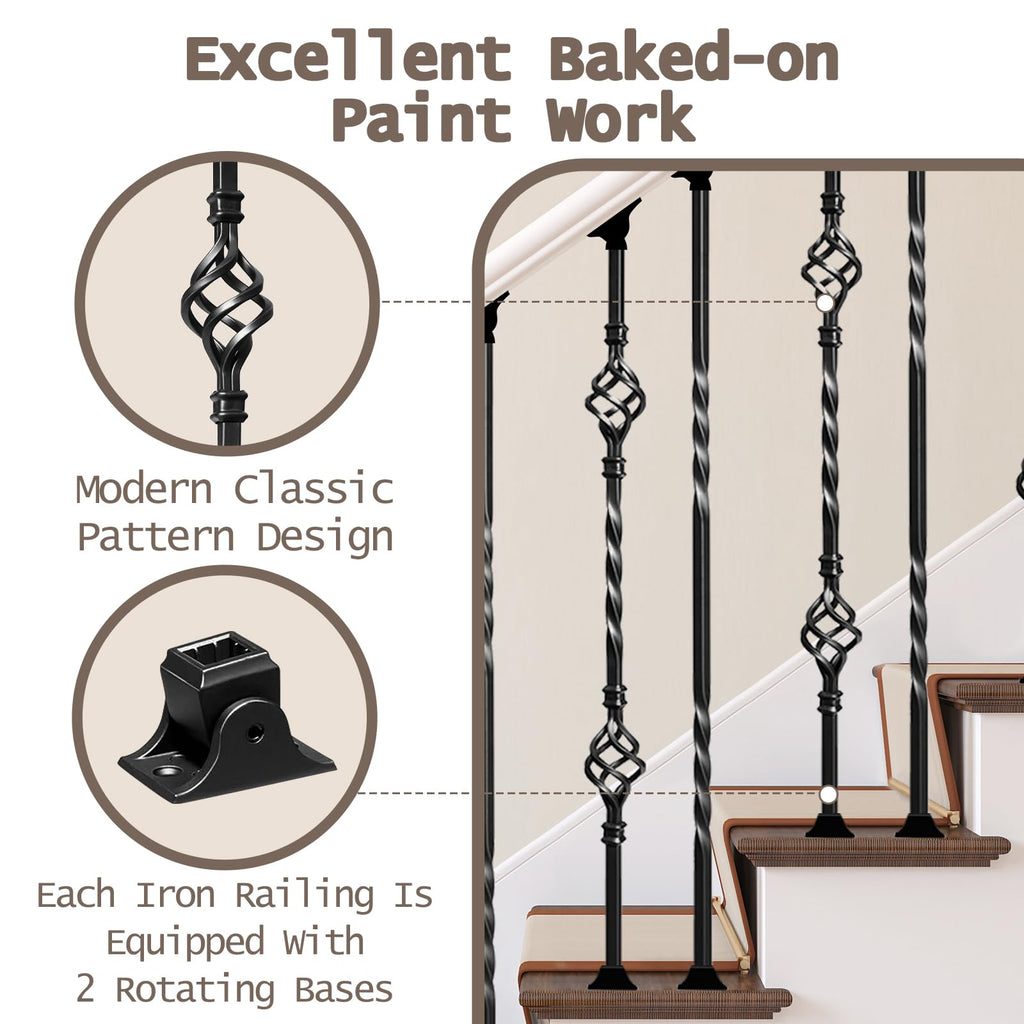 30 Pack Wrought Iron Balusters for Staircase Interior, 1/2" x 44" Hollow Deck Spindles Stair Railing Indoor with 60