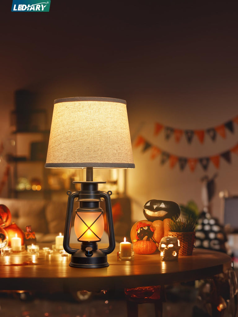 18.72" Black LED Lantern Flickering Flame Table Lamps Set of 2