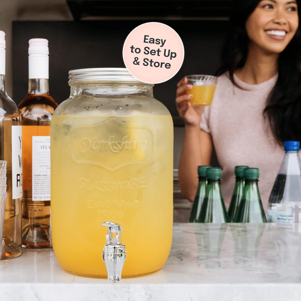 Glass Drink Dispenser for Parties - 1 Gallon Gallon Drink Dispenser - with Spigot, Clear For Parties, Weddings, Sun