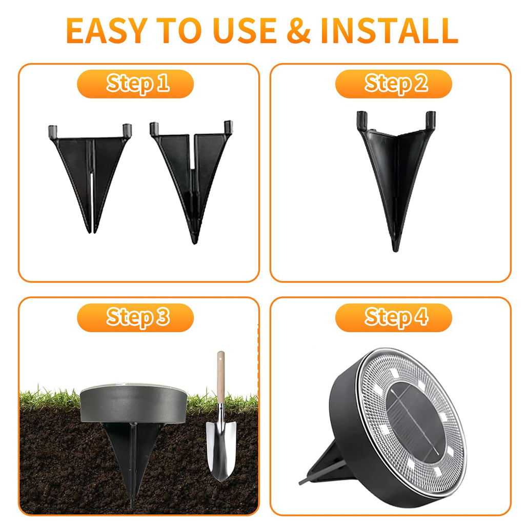 Ground Lights 12 Pack, IP68 Waterproof Solar Disc Lights for Outdoor, Flat Garden Light, In-Ground Light, Landscape