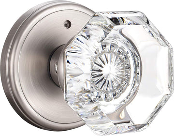 Crystal Glass Door Knobs Interior, Modern Bathroom Bedroom Door Knobs with Lock Privacy Function, Satin Nickel