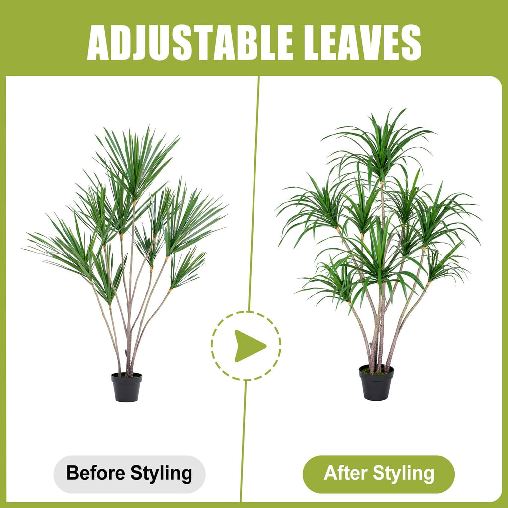 5ft Artificial Dracaena Marginata Tree with 261 Lifelike Leaves & 9 Heads, Tall Large Faux Tropical Yucca Plant Fake