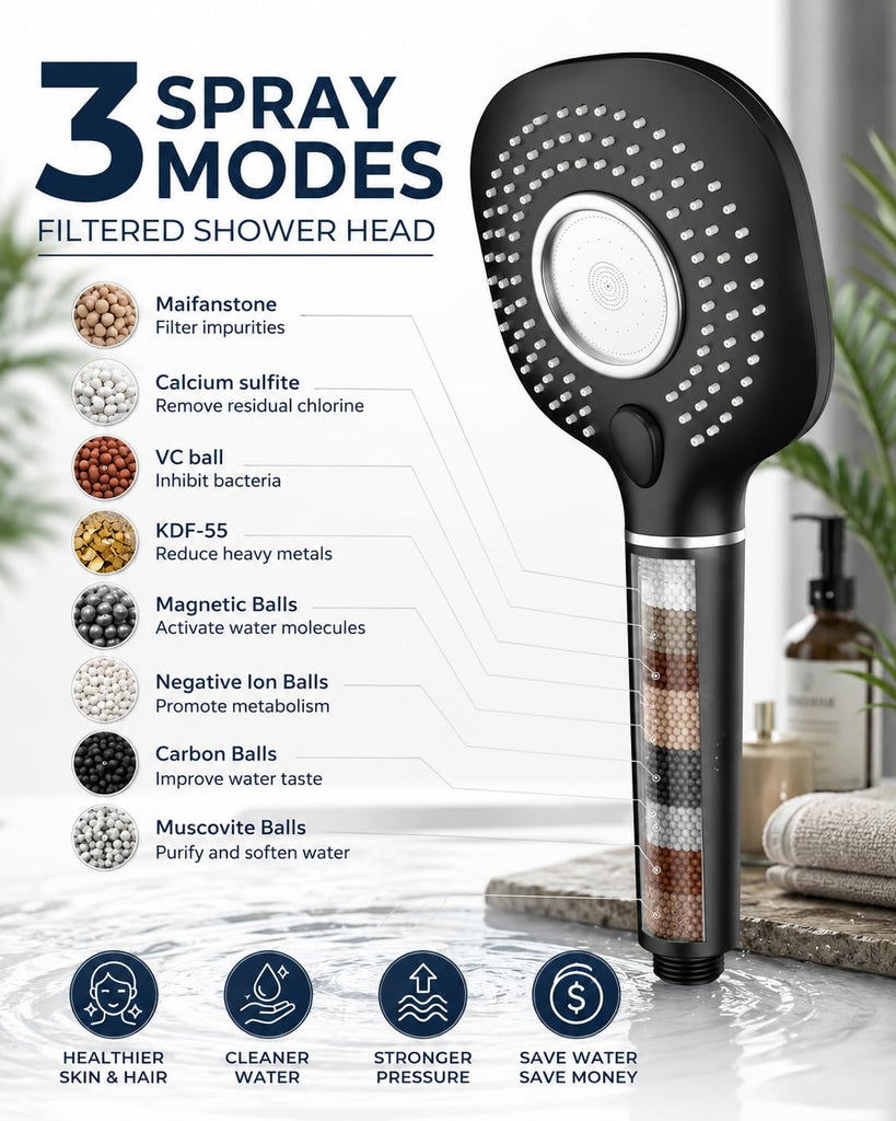 Black Shower Faucet Set with Filter, 12 inch Ceiling Mount Shower System