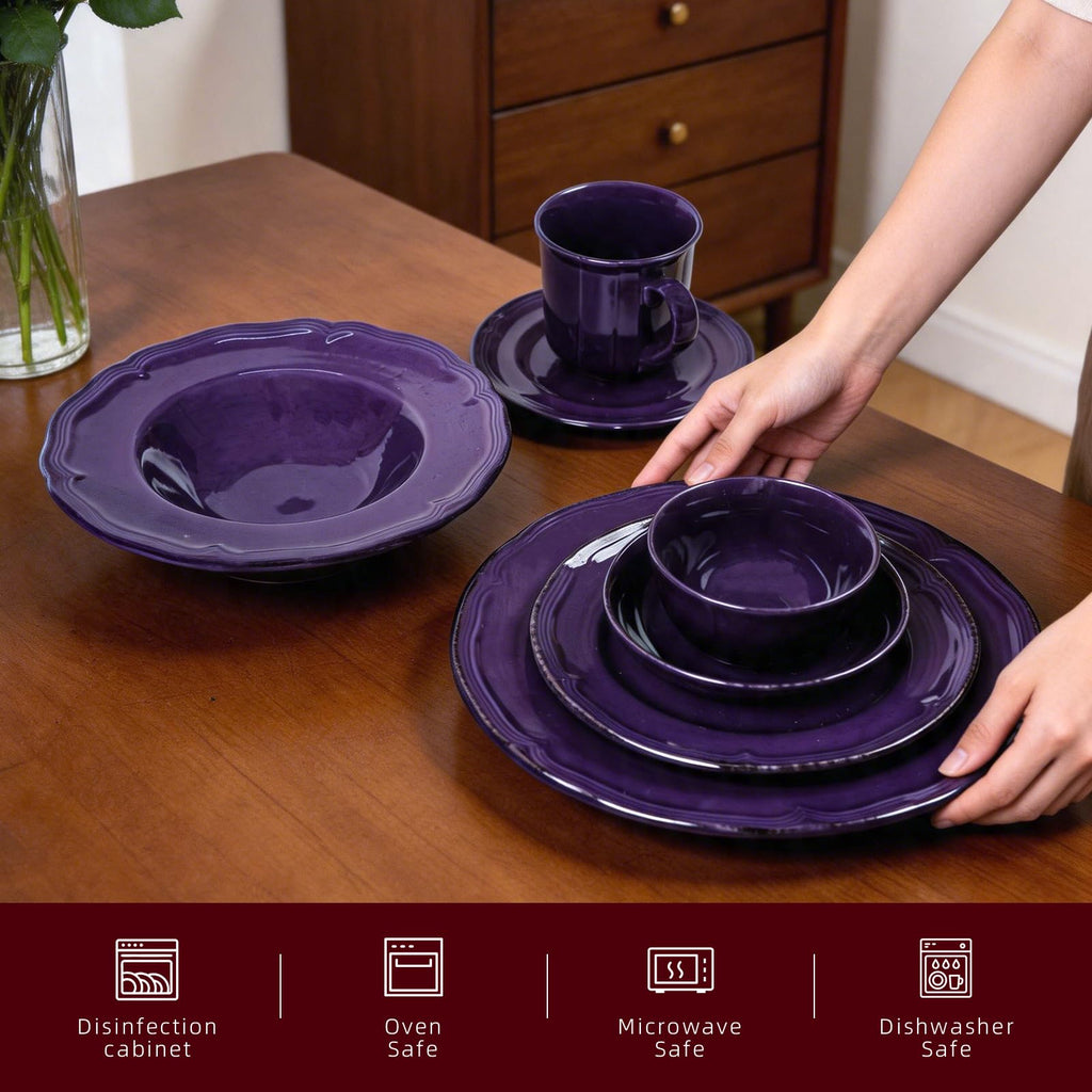 56pc Dinnerware Set, Plate and Bowl Set, Stoneware Dishes Set for 8, Microwave and Dishwahser Safe, Scratch