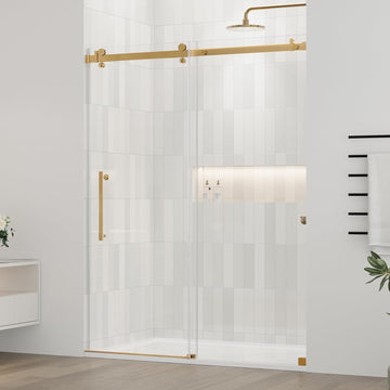 56-60.in W x 72.in H Frameless Shower Door, Water Repellent Gold Shower Door with SGCC Clear Tempered Glass