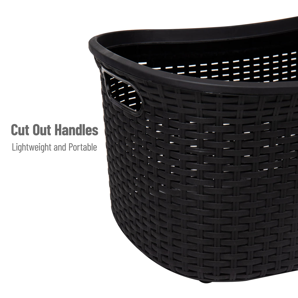 40L Laundry Basket, Clothes Hamper, Premium Wicker Design, Plastic, Set of 2, Black