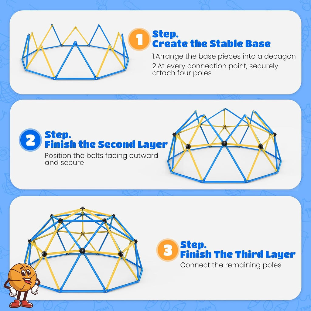 10FT Climbing Dome, Outdoor Jungle Gym for Kids with Climbing Grip - Geometric Dome Climber Outdoor Playset and Easy