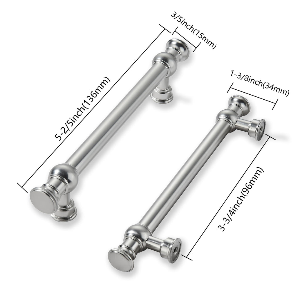 10 Pack 3-3/4inch(96mm) Hole Center Brushed Satin Nickel Cabinet Pulls Solid Heavy Duty Pull Cabinet Hardware Handle